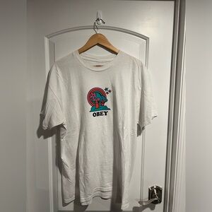 Obey White Graphic T-Shirt Size Large